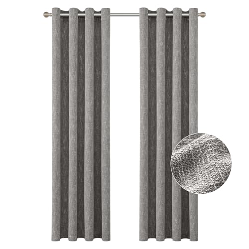 Burlap Linen Farmhouse Curtains 72 inch Length 2 Panels for Living Room Textured Thick Light Filtering Privacy Window Curtain Drapes with Grommet for Bedroom 6ft (52x72 Gray Coffee) - color: Gray Coffee, size: 52"W x 72"L (Pack of 2)