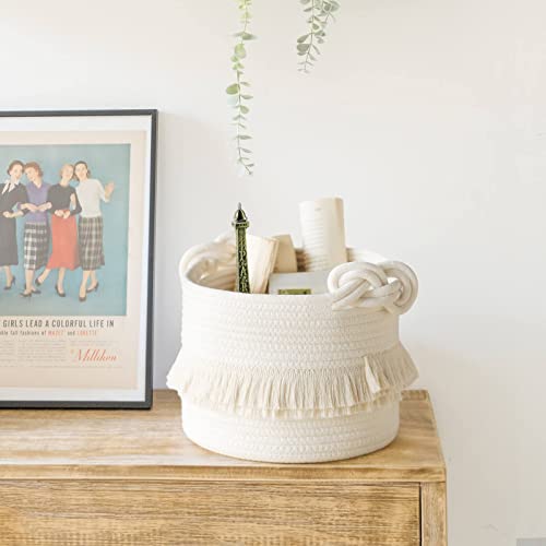 CherryNow Small Woven Rope Baby Basket with Tassel, 9.5" x 7", Off-White - color: Off-white, size: 10L (9.5"W x 7"H)