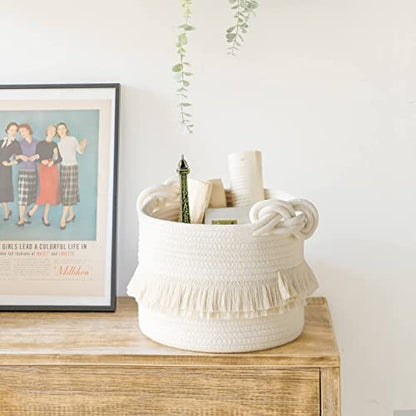 CherryNow Small Woven Rope Baby Basket with Tassel, 9.5" x 7", Off-White - color: Off-white, size: 10L (9.5"W x 7"H)