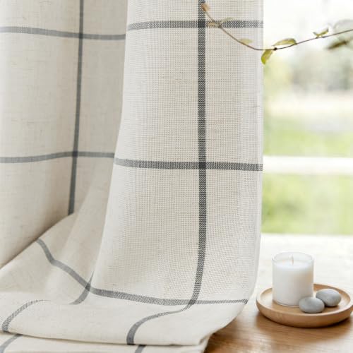 DriftAway 100% Blackout Plaid Linen Curtains 96 Inches Long 2 Panels Black - color: Black, size: 52"W x 96"L (Pack of 2)