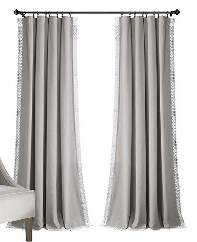 Lush Decor Rosalie Light Filtering Window Curtain Panels, Pair, 54" W x 95" L, Light Gray - Lace Curtains for Living Room - Vintage - Cottage Core Decor - color: Light Gray, size: 54"W x 95"L (Pack of 2), style: Window Panel