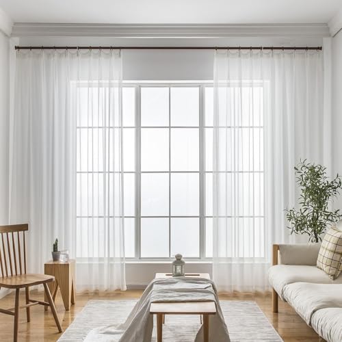 Off White Sheer Curtains 102 Inches Long Pinch Pleat Linen Textured Ceiling - color: Off White, size: 54"W x 102"L (Pack of 2)