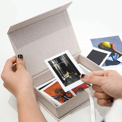 Vienrose Small Photo Storage Box, 4"x6", Linen Postcard Keeper, Beige - color: Beige, size: 4"x6"