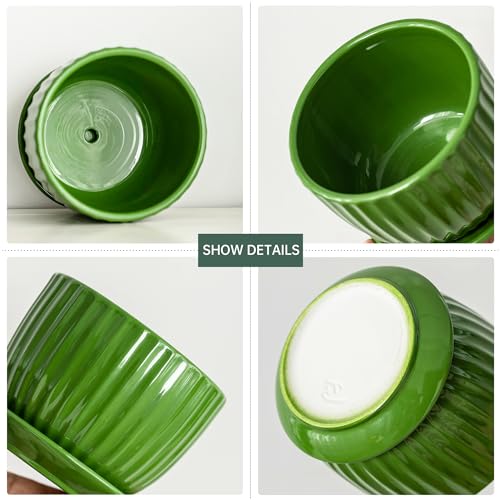 Green Plant Pots,Ceramic Planters with Drainage Holes & Saucers Set of 3 - color: Green
