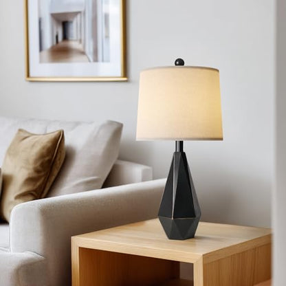 PoKat 23'' Farmhouse Table Lamps Set of 2, Black Bedside Lamps for Bedroom Night Stands, Modern Nightstand Lamps for Living Room, End Side Table, Black - color: Medium - Black with Gold