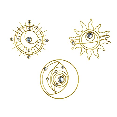 Metal Golden Wall Decor Abstract Sun Moon Star Wall Art, Planet Wall Decor - color: Golden