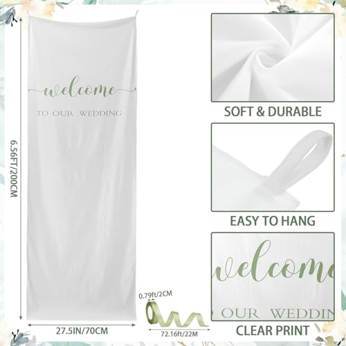 Tingjoo 27x78" Wedding Banner White, Green Backdrop Bow Hanging - color: White, Green, style: Wedding