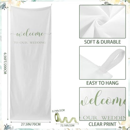Tingjoo 27x78" Wedding Banner White, Green Backdrop Bow Hanging - color: White, Green, style: Wedding