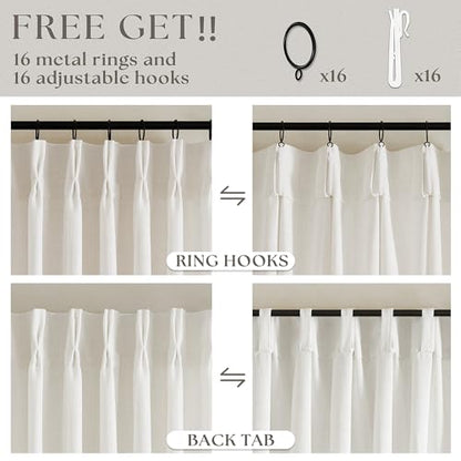 TWODRAPES Natural Pinch Pleated Linen Curtains 92 Inches Long 2 Panels Set - color: Natural, size: 40"W x 92"L (Pack of 2)