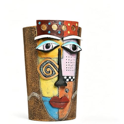 Picasso Abstract Face Planters Flower Pots, Handmade Resin Pots for Plants - color: Brown