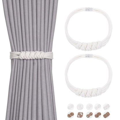 NICEEC 2 Pack Natural Cotton Rope Curtain Tiebacks Elegant Boho Style Magnetic Drape Tie Backs Soft Hand-Woven Rope Curtain Holdbacks for Home & Office Drapery (Cotton knot-04) - color: Cotton Knot-04, size: 2 Pack