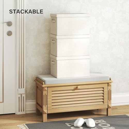 2 Pack Large Fabric Storage Bins with Lids, 17.5 * 12 * 11.5 in, Off White - size: 17.5 x 12 x 11.5 in