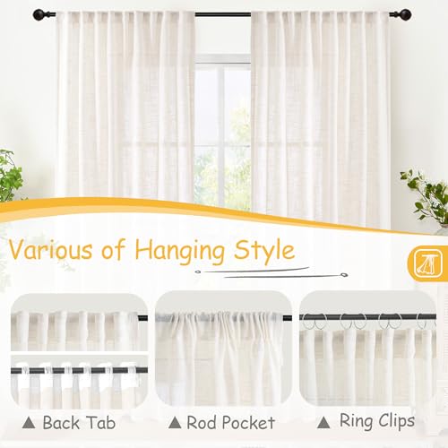YoungsTex Linen Semi Sheer Curtains 45 Inches Long 2 Panels Set - color: Ivory White, size: 42"W x 45"L (Pack of 2)