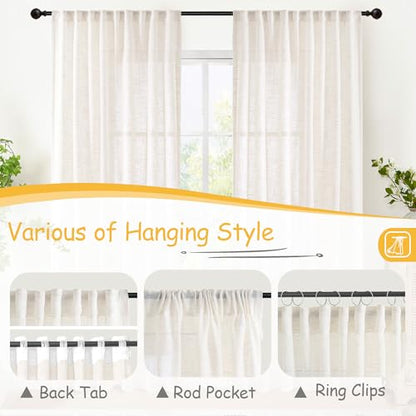 YoungsTex Linen Semi Sheer Curtains 45 Inches Long 2 Panels Set - color: Ivory White, size: 42"W x 45"L (Pack of 2)