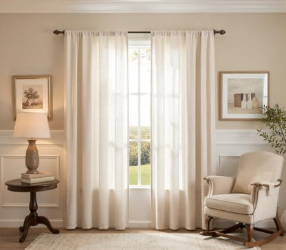 Linen Textured Sheer Curtains for Living Room Rod Pocket Top - color: White, size: 52"W x 63"L (Pack of 2)
