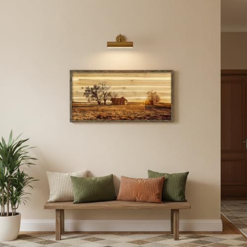 Farmhouse Picture Framed Wall Art: Large Bedroom Wooden Farm Country Painting Horizontal Old Barn Cabin Sunset View Artwork Big Panoramic Nature Landscape Natural Scene Print for Home Living Room - color: Farm 04, size: 40"L x 20"W