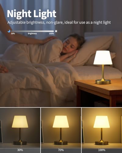 PUSU Cordless LED Gold Small Table Lamp, Waterproof Shower Desk lamp - color: Electroplated Gold (Metal + PE Plastic)