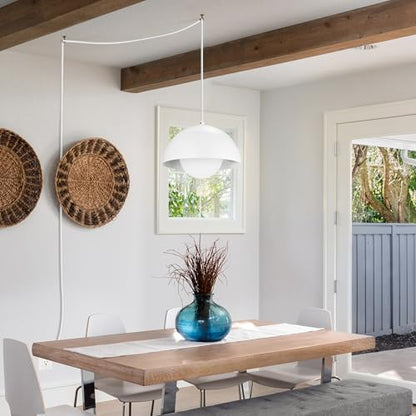 Globe Electric Amelia 1-Light Plug-in Pendant Lighting, Matte White, White Glass Shade, Bulb Not Included - color: Matte White