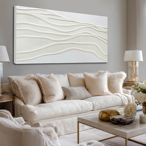 Framed Neutral Abstract Wall Art White Pictures Wall Decor Textured Canvas Painting Artwork for Dining Room Bedroom Home Decorations 24x48 Inch - color: line, size: 48"L x 24"W