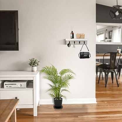 Key Holder Wall Mount, Farmhouse Wall Shelf with 4 Hooks for Entryway - color: White