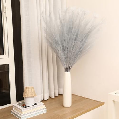 Wertuirk Silver Pampas Grass Decor, 8 Pcs 45 Inch Tall Large Faux Pompous - color: Silver