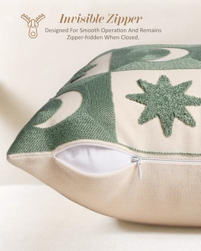 Embroidered Throw Pillow Cover 18x18 Inch, Star Moon Grid - color: Star Moon Grid, size: 18" x 18" (Pack of 1)