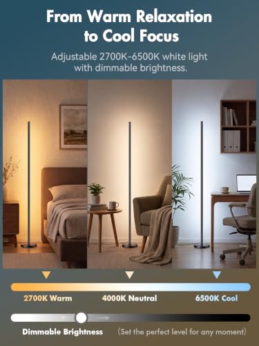 RGBICW Corner Floor Lamp 2 Pack, Smart LED Standing Lamps - size: 2 Pack Black