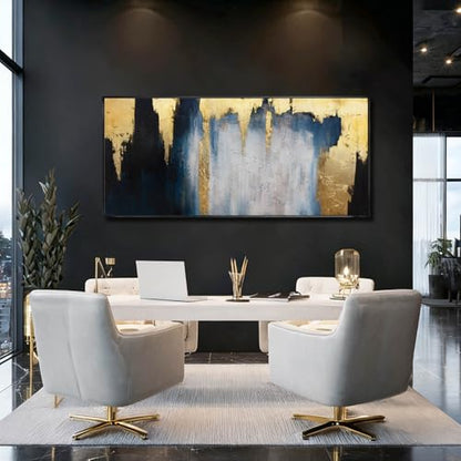 WINKAILIN Extra Large Modern Blue Gold Wall Art for Living Room 32x70 Inch - color: Blue and Gold, size: 70"L x 32"W