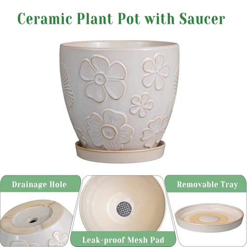 MPotTo 10 Inch Ceramic Planter Pot, Large Petal White - color: Large Petal White