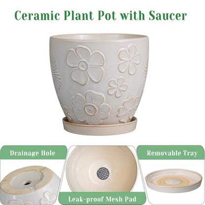 MPotTo 10 Inch Ceramic Planter Pot, Large Petal White - color: Large Petal White