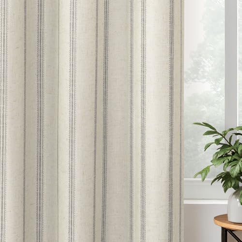 DriftAway Farmhouse Linen Stripe Blackout Curtains, W52xL54, Gray - color: G Gray Stripe, size: 52"W x 54"L (Pack of 2)