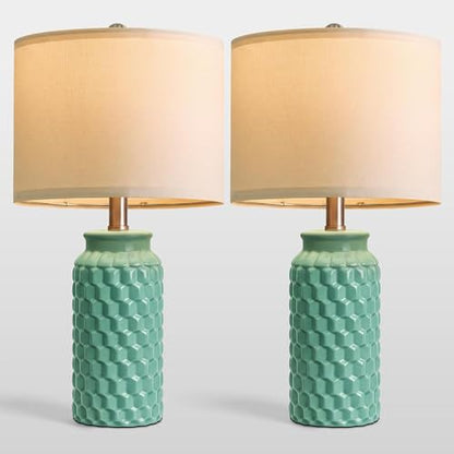USumkky 20.5" Ceramic Table Lamps Set of 2 - Modern Farmhouse & Boho Style, Bedside Nightstand Lamps for Bedroom, Living Room End Table Lamps, Small Desk Lamp(Tiffany Blue) - color: 20.5" Tiffany Blue
