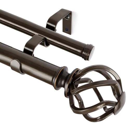 KAMANINA 1 Inch Double Curtain Rods 32 to 86 Inch, Bronze Dual Curtain Rod - color: Antique Bronze, size: 32-86"
