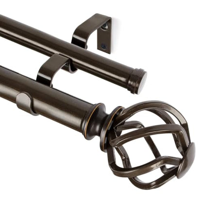 KAMANINA 1 Inch Double Curtain Rods 32 to 86 Inch, Bronze Dual Curtain Rod - color: Antique Bronze, size: 32-86"