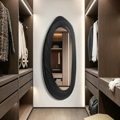 POZINO 63"x26" Irregular Full Length Mirror, Asymmetrical Oval Wall Mirror - size: 63"L x 26"W