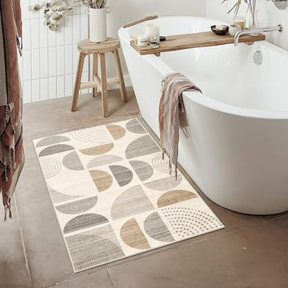 MUJOO Boho Small Rug Washable,2x3 Area Rugs Non Slip Modern Abstract - color: Beige and Cream, size: 2' x 3' (Rectangular)