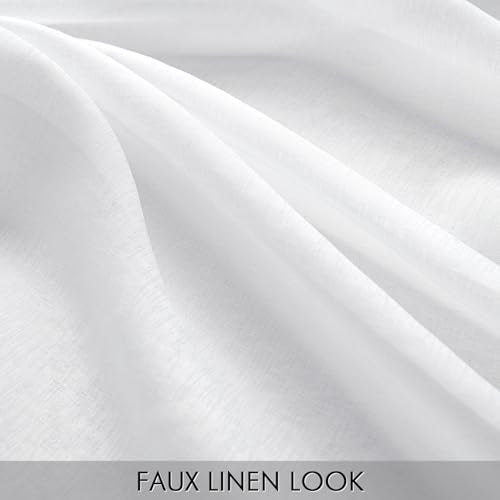 MIULEE Semi White Linen Textured Sheer Curtains 54W×96L Rod Pocket 2 Panels - color: White, size: 54"W x 96"L (Pack of 2)
