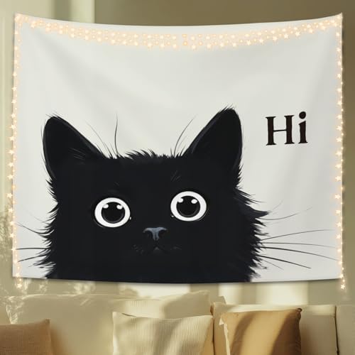 STHTTSW Black Cat Tapestry, Cute Cat Tapestries Wall Blanket, Cat Animal Lover Gifts Wall Hanging Decor for Dorm Home Living Room Bedroom Nursery, 50x60 Inch - color: Black Cat