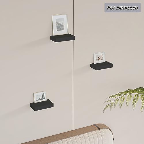 HAO Small Floating Shelf 6 inch Wall Mounted Mini Hanging Display Shelves for Living Room Bedroom Bathroom Set of 3 Black - color: Black, size: 5.5 Inch,Set of 3