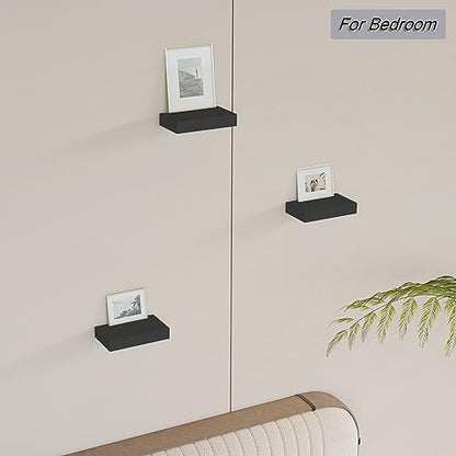 HAO Small Floating Shelf 6 inch Wall Mounted Mini Hanging Display Shelves for Living Room Bedroom Bathroom Set of 3 Black - color: Black, size: 5.5 Inch,Set of 3