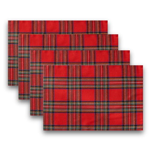 AQOTHES Christmas Plaid Placemats Set of 4 Red Green 12x18 Inch Table Decor - color: Red Big Plaid