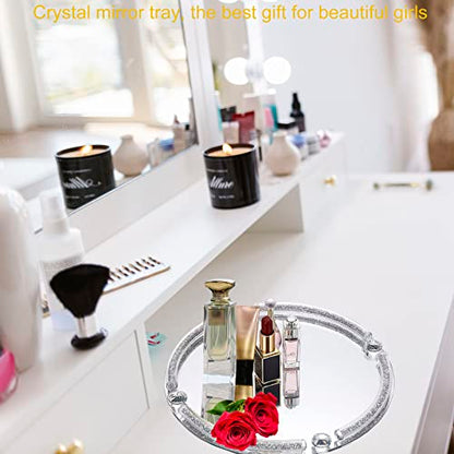 Round Crystal Tray, 10"x10" Silver Glass Perfume Tray - color: Silver B