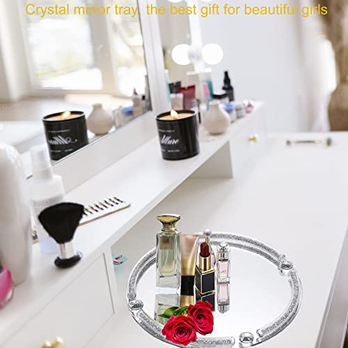 Round Crystal Tray, 10"x10" Silver Glass Perfume Tray - color: Silver B