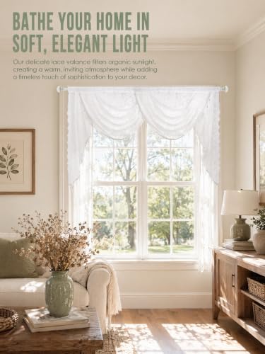Molaxhome White Lace Window Valance Curtains Swag Victorian Gothic Style - color: White, size: 59"W x 41.3"L (Pack of 1)