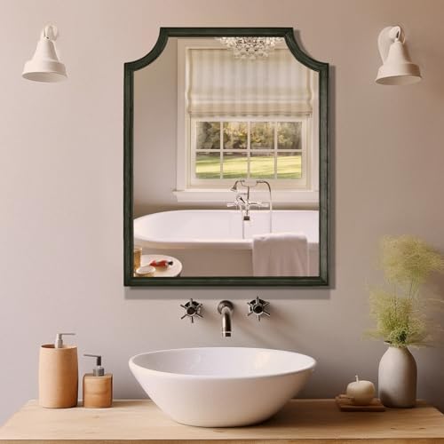 WallBeyond Scalloped Wood Mirror for Wall Decor 16x20 Inch Black Small Bathroom Vanity Rectangle Mirror for Hallway Bedroom Living Room(Black) - color: Black G, size: 20"L x 16"W