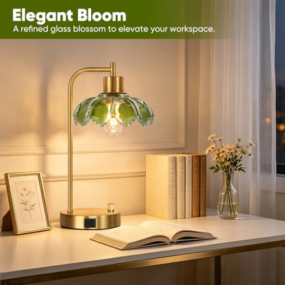 Glass Table Lamps Set of 2, Green Dimmable Bedside Lamps for Living Room - color: Gold&Green-2