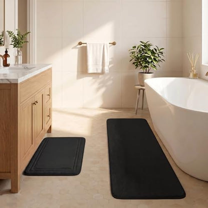 Grey Bathroom Rugs Memory Foam Bath Mat Runner Rug Set of 2 - color: Black, size: 17 in x 24 in and 16 in x 47 in