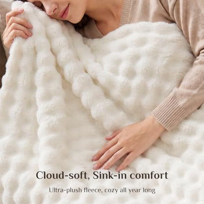 BEDELITE Cream White 3D Fleece Bubble Twin Blanket for Bed, 60x80 Inches - color: Cream White, size: Twin(60"x80")