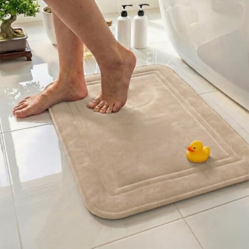 ITSOFT Memory Foam Bath Mat 31x20, Non Slip, Machine Washable, Quick Dry & Absorbent Rugs, Bath Mats for Bathroom Floor, Tub & Shower, Bathroom Rug, Beige - color: Beige, size: 31 x 20 Inch