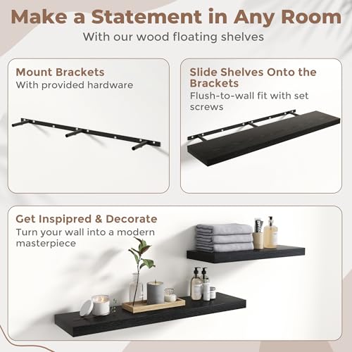 55 Inch Floating Shelves, 12"Deep Wall Shelf, 80 Lbs Capacity, Black, 2pcs - color: Black, size: 55"Wx12"Dx1.5"H